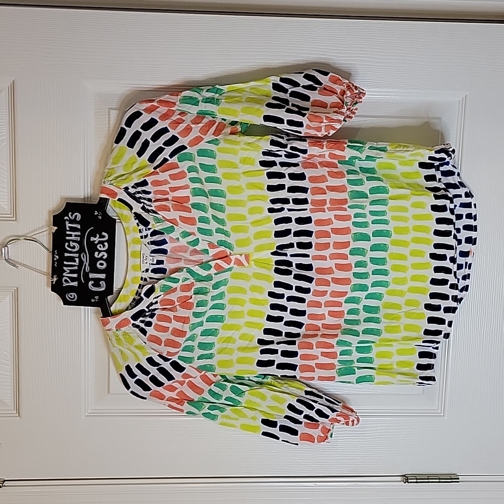 Crown & Ivy Blouse Small White Blue Green Yellow Coral
